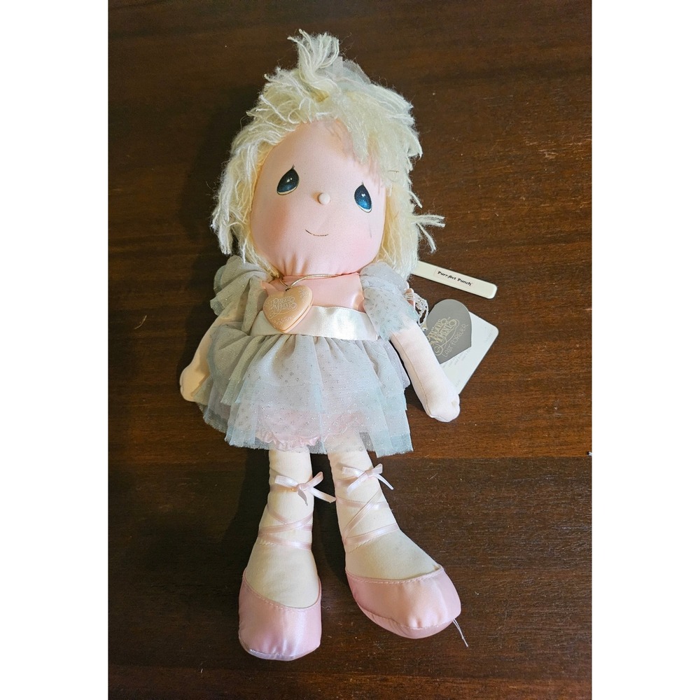Precious Moments Plush Doll Kids Pink Grey Ballerina Tutu Heart Locket Vintage